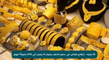 25 جنيه.. ارتفاع مفاجئ في سعر الذهب وعيار 21 يصل إلى 4715 جنيهاً اليوم